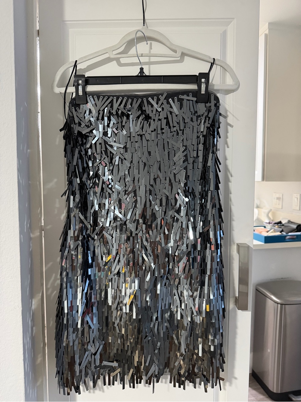 WORN ONCE Black/Charcoal Grey Sequined Mini Dress - strapless !